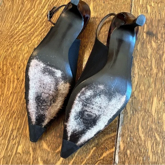 Vintage Designer Black and Brown Low Heeled Slingbacks - Picture 6 of 6